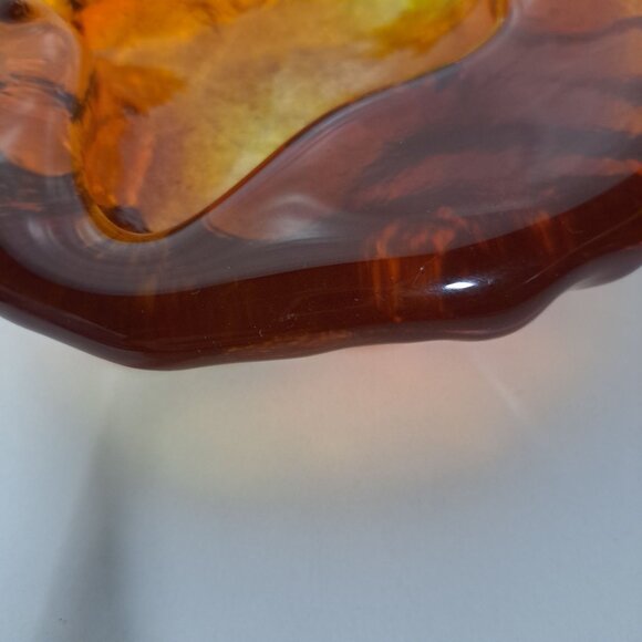 Blenko Free Form Ashtray 6.5"x 2"  Amber Art Glass Heavy Modernist Amoeba Blob - Picture 11 of 16